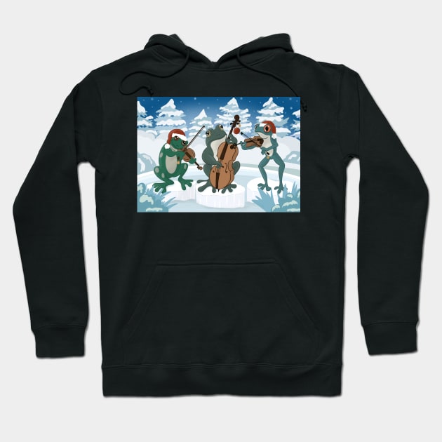 Frog Chorus String Trio at Christmas Hoodie by NattyDesigns